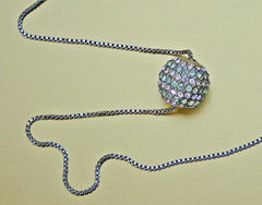 Vintage Box Chain Necklace with Disco Ball Slide Pendant