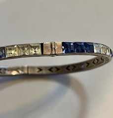 1930s Art Deco Channel Set Foiled Glass Sterling Silver Bracelet **FOR REPAIR**