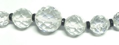 VTG Disco Ball Faceted Crystal Bead Necklace w/Black Spacers & Rhinestone Clasp