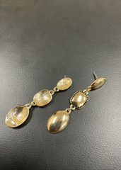Vtg Earrings MONET Pierced Milk White Dangle Drop Yellow Gold Plate 2.75″