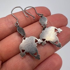 Vintage USSR 875 Silver Niello Turquoise Drop Earrings Ethnic Dangle Signed 70s