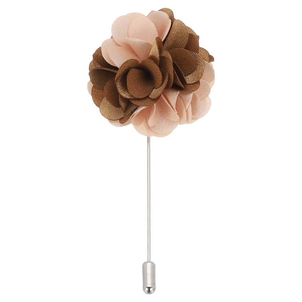 1 Pcs Flower Boutonnieres Pin Lapel Pin for Men Camellia Brown/Light Yellow