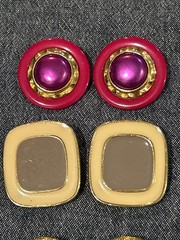 Vintage 1980s Clip On Earring Lot Chunky 80s Pop Art Enamel Pearl Button 8 Pairs