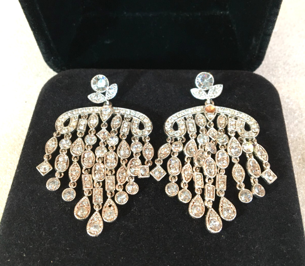 Lauren Conrad LC Silvertone Chandelier Dangle Clear Crystal Pierced Earrings
