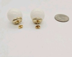 White Enamel Ball Earring Round Huge Couture Art Deco Vintage .75 in