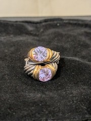 Vintage Gold And Silver Toned Earrings With Amethyst Colored Crystal