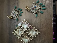 Vintage Signed Sarah Coventry Temple Lights 1969 Brooch &Earrings Set India Insp