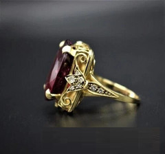 Oval Cut 5.50CT Lab Created Garnet Vintage Art Deco Ring 14K Yellow Gold Plated