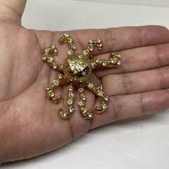 Giant octopus goldtone 3D austrain crystal brooch XL size brooch pin jewelry