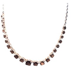 Vintage JC 925 Sterling Silver Smoky Quartz Tennis Necklace Thailand