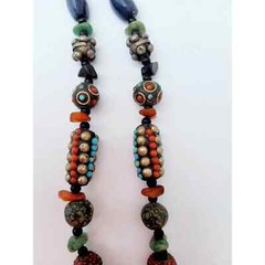 Vintage Nepal Tibetan Trade bead Turquoise Coral Metal, Natural Pendant Necklace