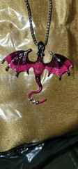Vintage Oil Drip Flying Dragon Necklace In Purple and Pink w Stones 23. 5″ Chain