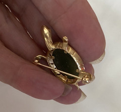 VINTAGE DESIGNER KARBRA 3.00ct JADE 14K YELLOW GOLD TURTLE BROOCH PIN 6 GRAMS