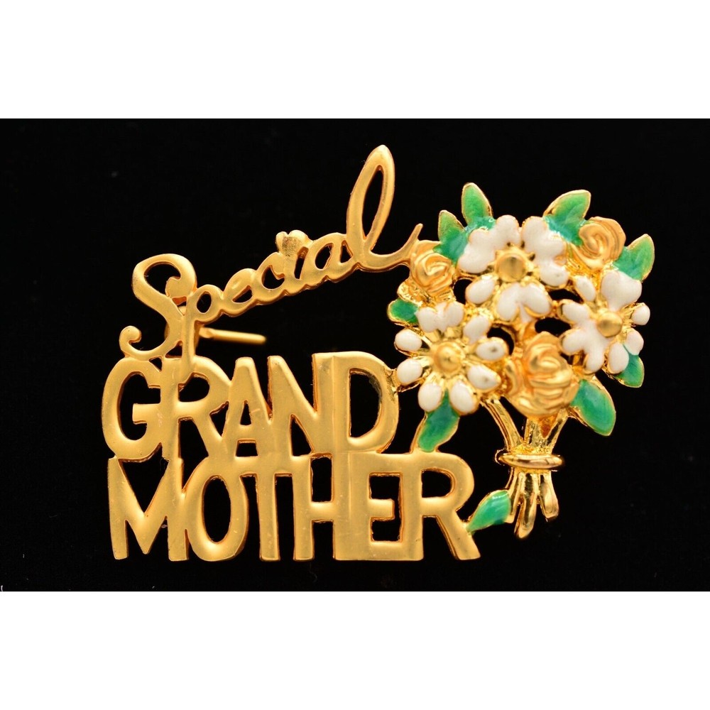 Danecraft Vintage Grandmother Pin Brooch Special Floral Gold Mother’s Day BinA10