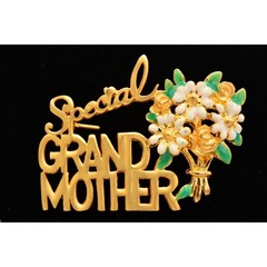 Danecraft Vintage Grandmother Pin Brooch Special Floral Gold Mother’s Day BinA10