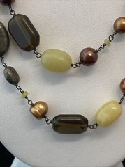 Peyote Bird Pearl Leather Stone 2 Strand 925 Sterling Silver 20” Necklace 60g
