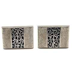 SWANK Vintage 1970 to 80s Silver Tone Textured Finish Filigree Center Cufflinks