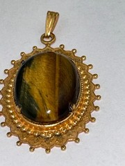 Oval Tigers Eye Gemstone Set in Gold-Tone Brass Frame 1.75″ Heavy Mothers Day