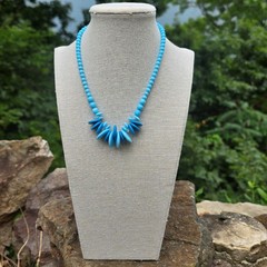 Vintage German Two Tone Blue Glass Bead Statement Necklace 15.5 in. Mid Century