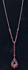 Vintage VCLM Gothic Victorian Pink Multi Color Rhinestone Drop Necklace 12″