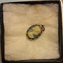 Avon Oval Cameo Pendant, Oval Blue & White Stone Color, Beauty Theme