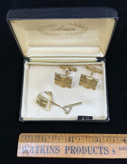 Vintage 1950s Anson Cufflinks & Tie Pin Clip Set NOS Unused in Original Box