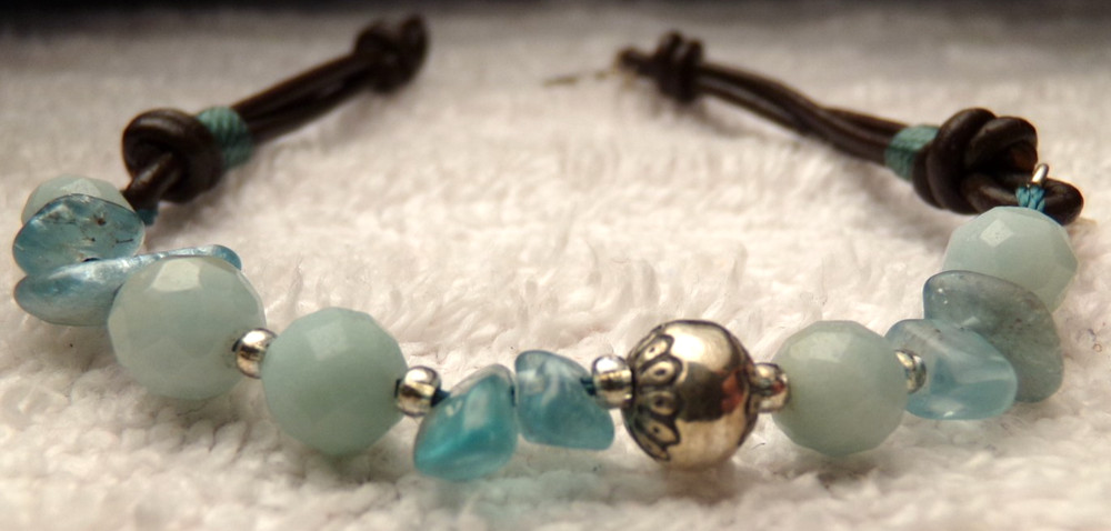 VTG PEYOTE BIRD STERLING SILVER BLUE AQUAMARINE STONE BEAD LEATHER BRACELET 7″