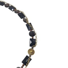 Barse Designer Necklace Gold Tone Onyx Smokey Quartz Brown Pearl 25.25in