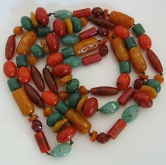 Vintage Plastic Beaded Necklace Multi Colored 56 in [5485]