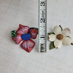 Leather Flower Brooches From Canada Dogwood Wildflower Lot of 2