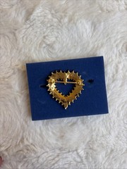 Vintage 1970s Goldtone Heart Rhinestones 1.2″ Brooch Mother’s Day/birthday