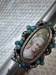 Antique Victorian era 14k Gold Silver Top Pearl Miniature Portrait Ring