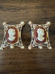 mid century Cameo Earrings Square Shape Costume.
