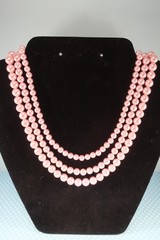 Vintage Pink Faux Pearl 3-Strand Necklace & Bracelet Set 1950s 1960s
