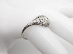 Antique 1920s $3000 .75ct Old Euro VS G Diamond 19k White Gold Filigree Ring