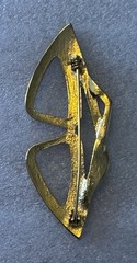 Vtg 3” Brooch Cat Eye Glasses Black Gold Enamel Rhinestone Pin Rockabilly Retro