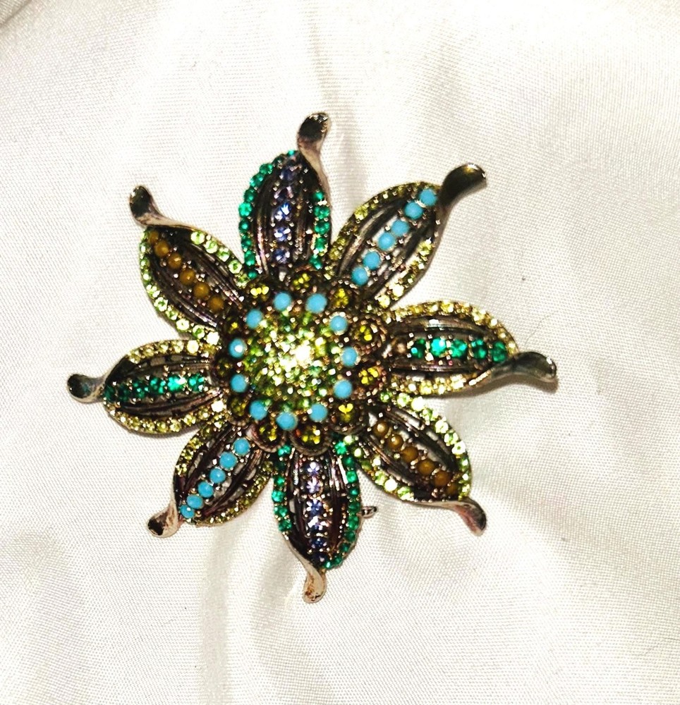 Vintage Carol Dauplais Jeweled Sunburst Flower Brooch