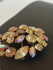 Signed Regency Rhinestone Brooch AB Amber Yellow Champagne Spray Pin