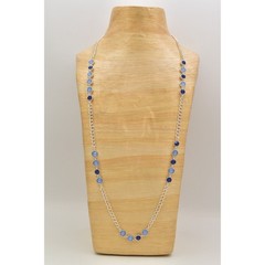 Vintage Station Chain Necklace Sky Blue Crystal Silver Tone Long Y2K BinBJ