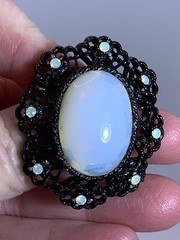 Flower Medallion Faux Fire Opal Vintage Metal Brooch Pin M-3842