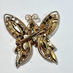 Vtg Juliana Style Butterfly Brooch Red Pink AB Rhinestone Gold Tone Pin RETRO