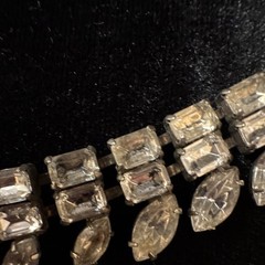 Vintage Clear Rhinestone Statement Tennis Necklace, Box Chain, 15″ Silver Tone