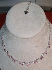 Cookie Lee Pink Crystal Tear Drops On Dainty Silver Necklace With Logo & Tags
