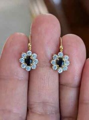 14K Yellow Gold Finish Vintage Flower Dangle Earrings Round Lab Created Sapphire