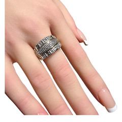 Sterling Silver 925 Wide Band Ring Baguette CZ Crystals Pavé Art Deco…