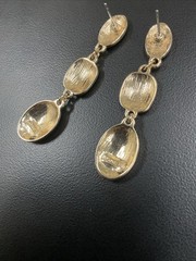 Vtg Earrings MONET Pierced Milk White Dangle Drop Yellow Gold Plate 2.75″