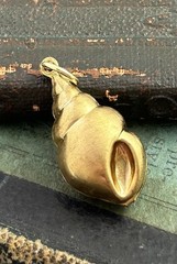 Vintage Brass Puffy Seashell Charm Beach Ocean Nautical Pendant