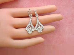 Art Deco Style Lab-Created Diamond Dangle/Drop Geometric Late Earring 925 Silver