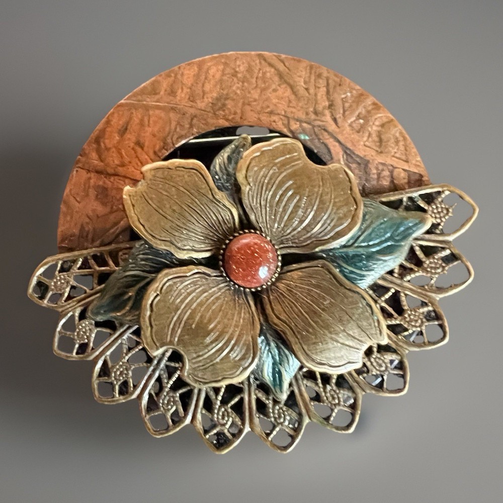 Vintage Mixed Metals Brooch Copper And Brass Flower 1-1/2 In Round
