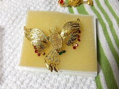 Vintage Dragon, Phoenix, & Filigree Brooch/Pendant Set Gold Tone 3D Asian Style